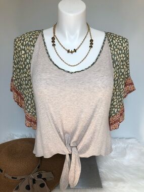 Boho Tie Top AND VINTAGE Gold NECKLACE Tortoise Bead